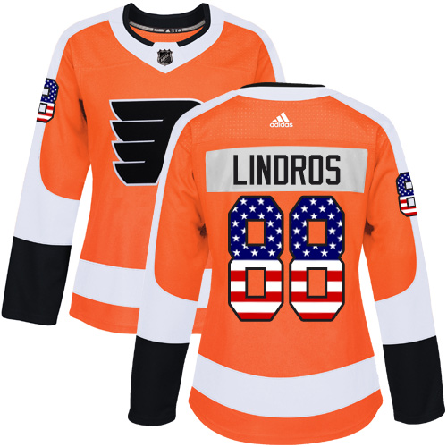 Adidas Flyers #88 Eric Lindros Orange Home Authentic USA Flag Women's Stitched NHL Jersey